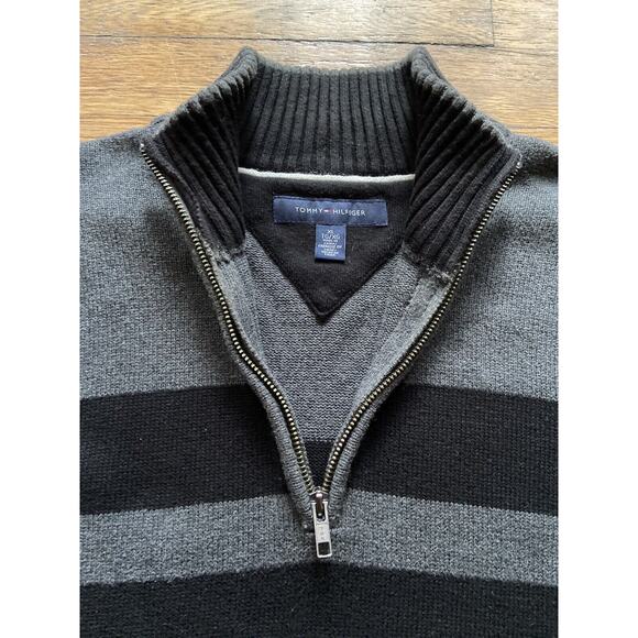 TOMMY HILFIGER Gray/Blue 1/4 Zip Cotton Pullover Sweater sz XL - Picture 4 of 10